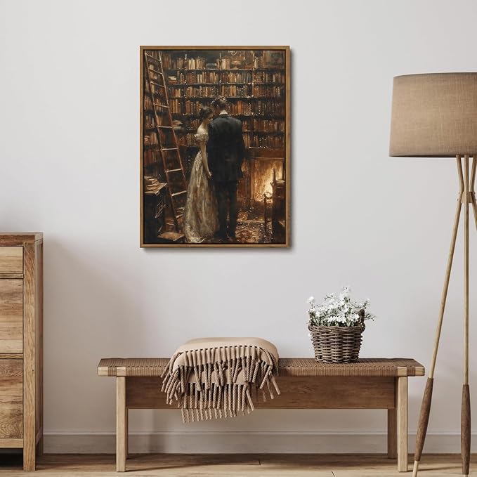 WALLZK Vintage Framed Wall Art Library Wall Decor Moody Dark Academia Canvas Prints Victoria Antique Literary Romantic Pictures Artwork for Walls Living Room Study Bedroom 16"x24"