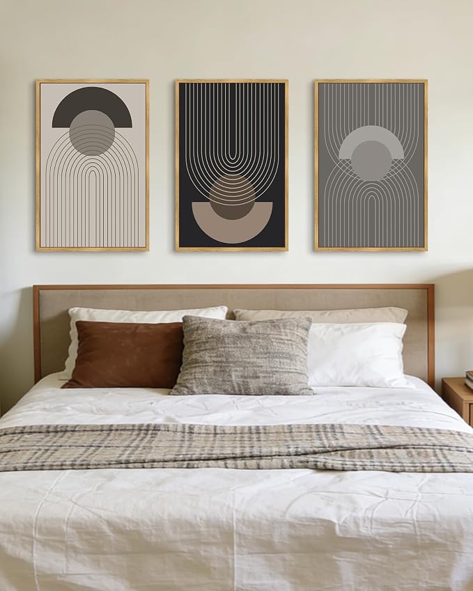 Boho Vintage Line Wall Art Framed Mid Century Bohemain Wall Decor Abstract Modern Artwork Home Office Living Room Prints Ready to Hang 16x24in Natural Framed