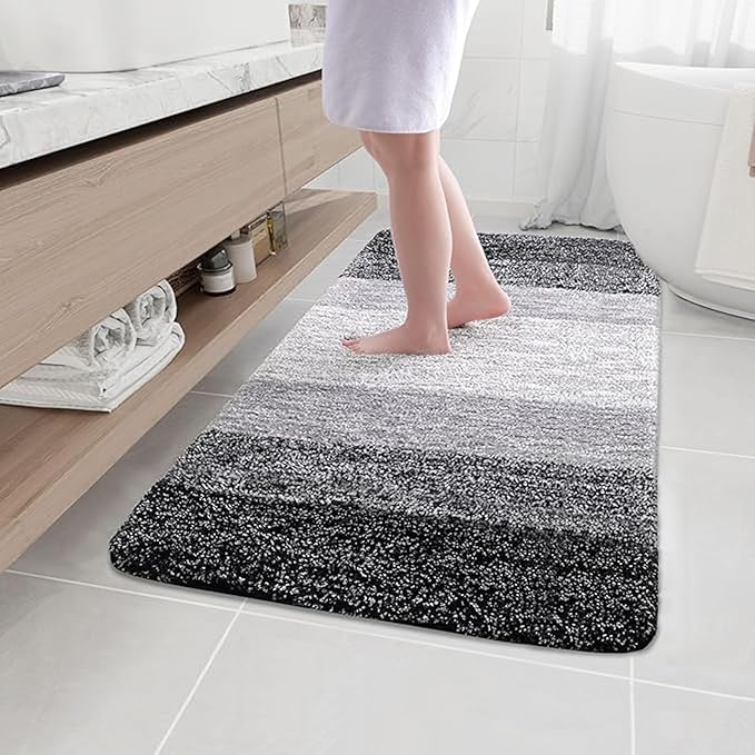 Arotive Microfiber Bathroom Rugs, Shaggy Soft and Absorbent Bath Rug, Non-Slip, Thick Plush Machine Washable Dry Bath Mats for Bathroom, Tub and Shower, 44x32, Black, Rectangular