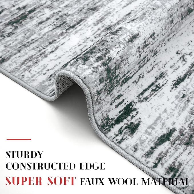 Lansny Modern Abstract Runner Rug 2.6x18, Black Grey White Washable Long Kitchen Runner Non-Slip Soft Hallway Rug Runner Thin Print Faux Wool Carpet for Entryway Bedroom Laundry Room Indoor Home Decor