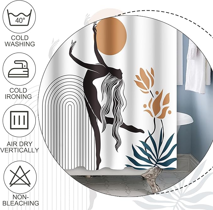 Baocicco Boho Shower Curtain Sun in The Woman's Hands Modern Geometric Watercolor Plants Shower Curtains Decorative for Bathroom Waterproof Fabric Shower Curtain with Hooks 48x72 Inches