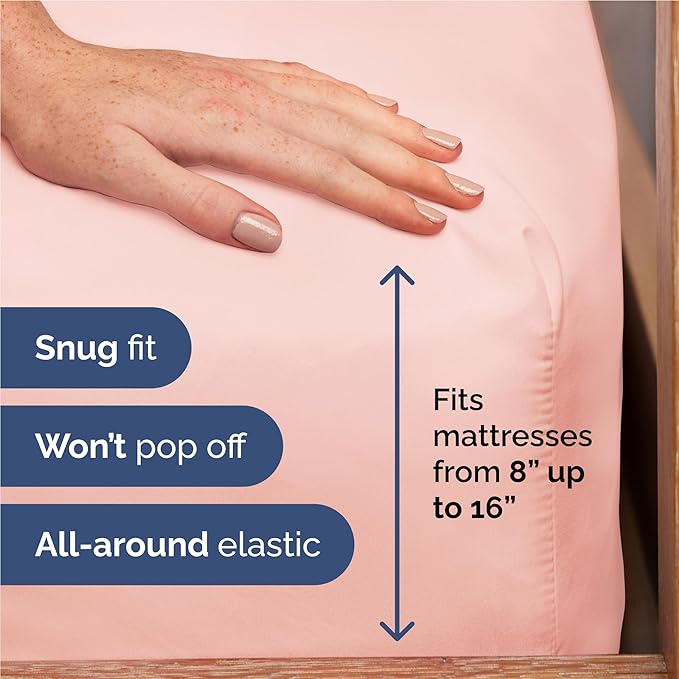Full Size 4 Piece Sheet Set - Comfy Breathable & Cooling Sheets - Hotel Luxury Bed Sheets for Women & Men - Deep Pockets, Easy-Fit, Extra Soft & Wrinkle Free Sheets - Baby Pink Oeko-Tex Bed Sheet Set
