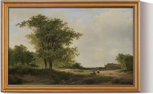 HUARCEY Gold Framed Vintage Wall Art for Living Room, Landscape Painting Prints Shelf Decor for Kitchen, Aesthetic Bedroom Wall Art, Best Gifts for Friends or Family - Country Cottage 24L x 16W