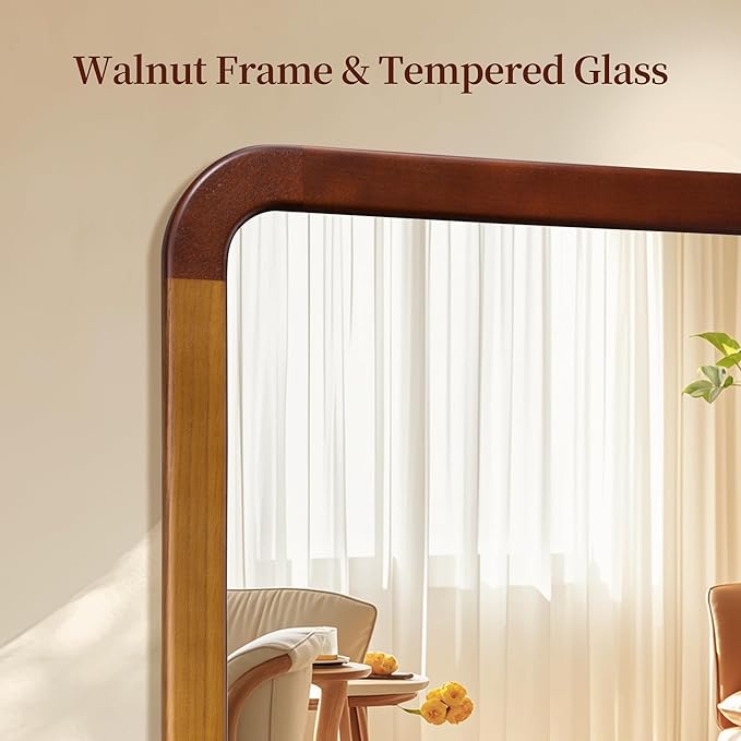 Bathroom Mirror 24 x 36 Inch,Brown Wood Rustic Rectangle Tempered Wall Mirror with Wood Frame,Round Corner Farmhouse Wooden Vanity Mirror for Living Room,Entryway or Bedroom（Walnut Brown）