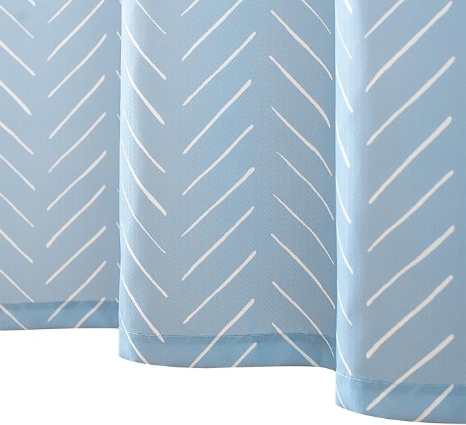 jinchan Blue Shower Curtain with White Herringbone Striped Zig Zag Chevron Waterproof Fabric Modern Farmhouse Shower Curtains for Bathroom with 12 Hooks 70x72 Inches