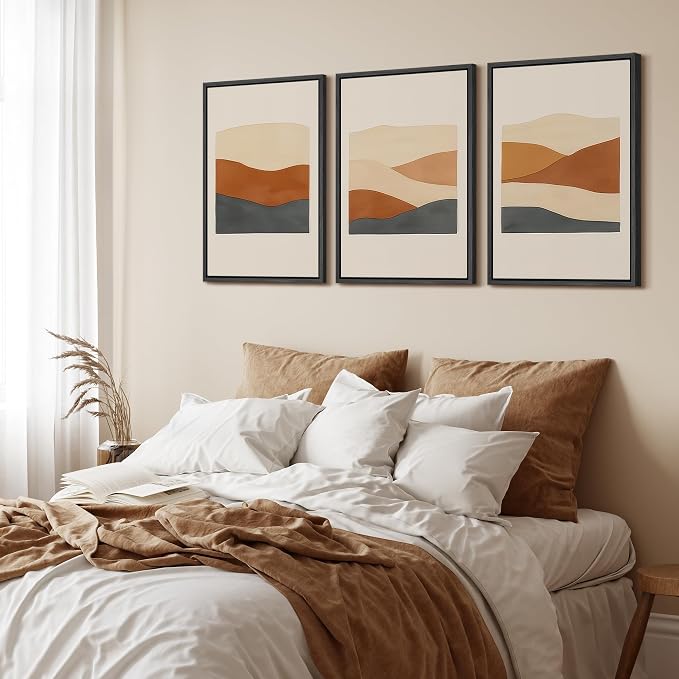wall26 Framed Canvas Print Wall Art Set Minimalist Geometric Landscape Neutral Illustrations Fine Art Decorative Rustic for Living Room, Bedroom, Office - 16"x24"x3 Black