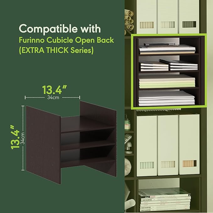 Furinno Cubicle Cube Insert, 3-Shelf Cube Organizer, Fits into Furinno Extra Thick Cubes, for Organizers and Storage, Black Dark Oak (Does not fit IKEA Kallax Shelving)