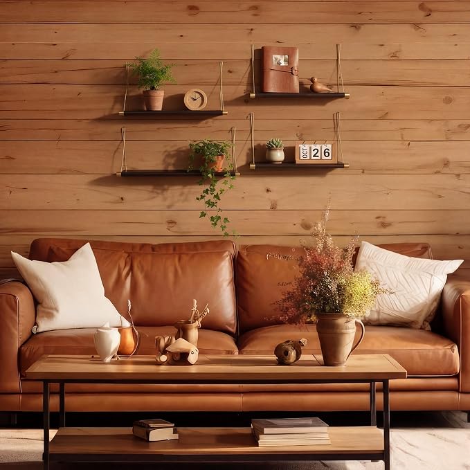 Pinkunn 4pcs Mid Century Modern Decor Walnut Floating Shelves for Wall Mounted Storage Shelves Solid Wood Rustic Decorative Shelving Living Room Bedroom Coffee Bar Bathroom Display Plant Photo
