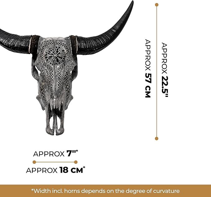 Skull Bliss - Hand-Carved Real Authentic Taxidermy Cow Skull/Bull Skull Wall Decor with Horns/Norse Viking Gift for Men/Real Animal Cow Skull Wall Decor (Standard Horns)