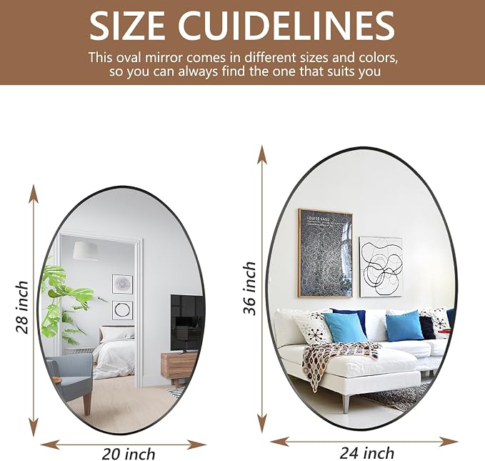Oval Wall Mirror, 24"x36" Black Oval Vanity Mirror, Bathroom Mirror of Metal Frame, Home Decorative Wall Mounted Mirror for Bathroom, Living Room, Entryway, Vanity