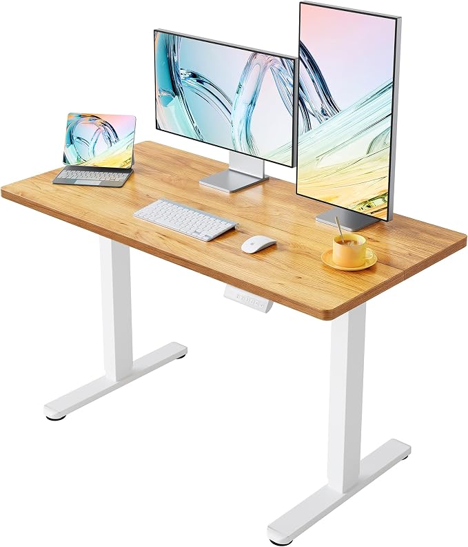 HUANUO Electric Standing Desk, 63" x 28" Height Adjustable Desk, 4 Memory Height Settings, Sit to Stand Up Desk for Home Office, with Headphone Hook, Cable Manager, Light Vintage Brown
