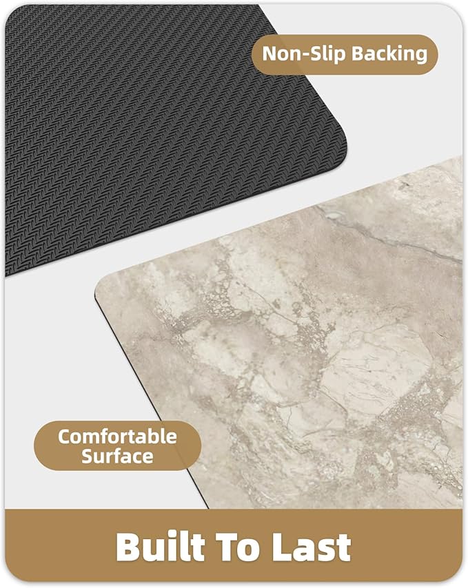 Color&Geometry Beige Stone-Texture Bathroom Rug, Ultra-Thin, Non Slip, Washable and Quick Dry Shower Mat, 17"x30" Small Luxury Shower Mat for Bathroom Floor/Outside Shower