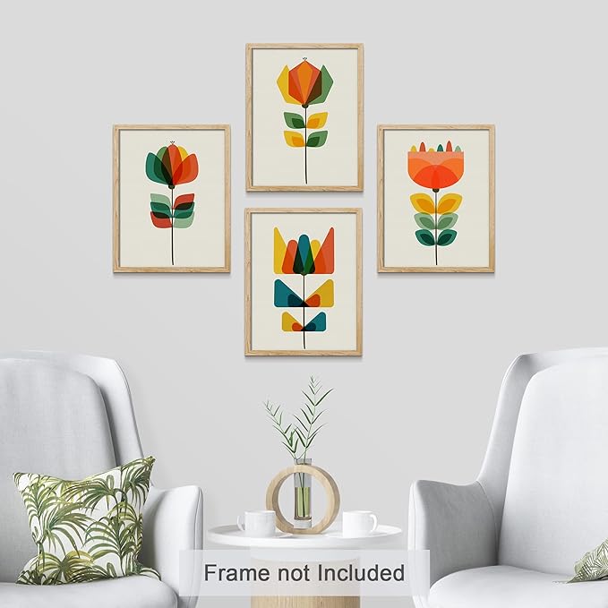 SIGNWIN Adhesive Canvas Poster Mid-Century Modern Retro Botanical Flower Garden Abstract Geometric Digital Art Modern Art Decorative Zen Multicolor Minimalism for Bedroom - 11"x14"x4