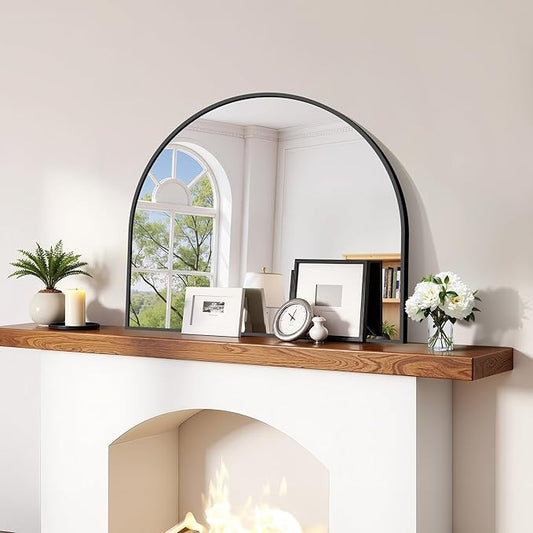 CIRCUMI Arched Wall Mirror, 30"x25" Black Arched Mirror with Tempered Glass, Metal Frame, Large Size for Entryway Table, Mantel,Living Room,Over Sink,Arch Mirror for Decor,Shatterproof&Crystal-Clear