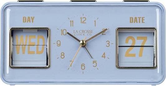 La Crosse Clock 636-379BL Daily Flip Blue Periwinkle Tabletop Alarm Clock with Calendar