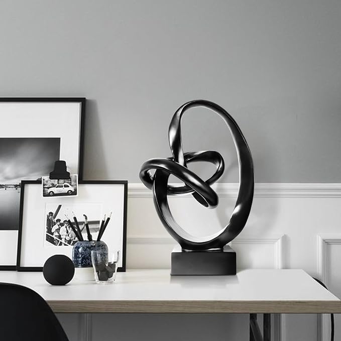 Knot Sculptures, Modern Coffee Table Statues, Abstract Center Piece for Home Office, Dining Living Room Desk Decor, Bookends, 15.5 x 10.5 inch, Black