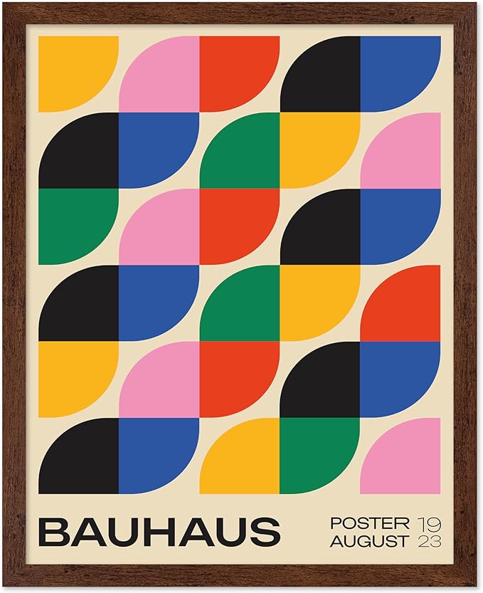 Poster Master Bauhaus Poster - Rainbow Knots Print - Abstract Art - Graphic Design Art - Geometric Art - Chic Boho Art - Mid Century Modern Art - Living Room or Bedroom Decor - 11x14 Brown Framed