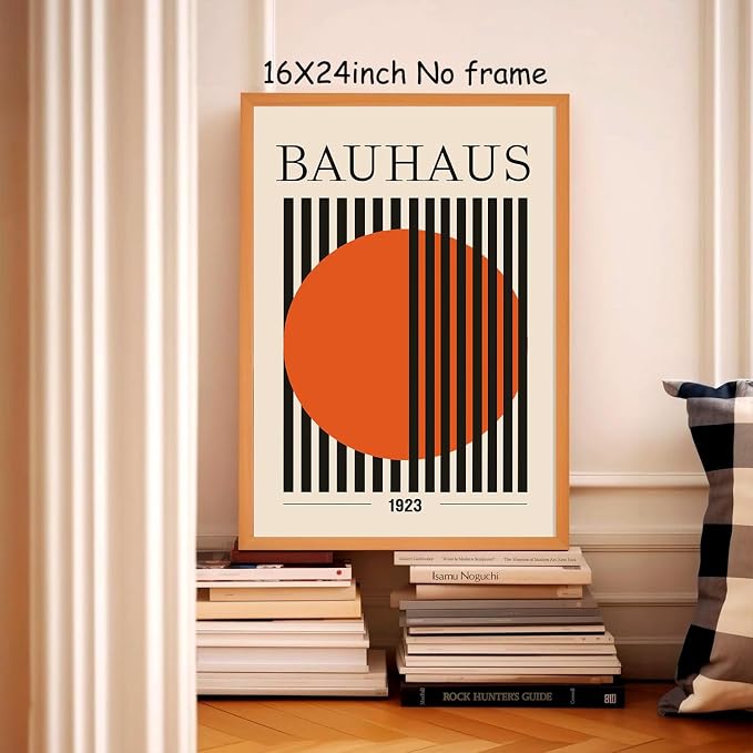 Bauhaus Abstract Geometric Wall Art Bauhaus Exhibition Poster Orange and Black Artwork Mid Century Modern Pictures Wall Decor Geometric Orange Poster Abstract Minimalist Painting Room 16x24in No Frame