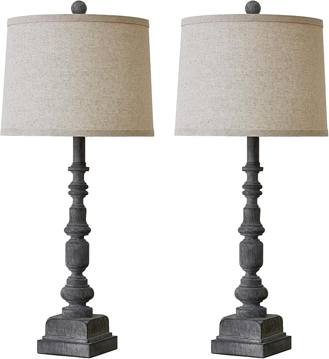 Oneach 27.75" Farmhouse Table Lamps Set of 2, USB A+C, Rustic Tall Table Lamp for Living Room, Traditional Rustic Lamps Bedside Lamps for Bedroom Office End Table, Antique Grey