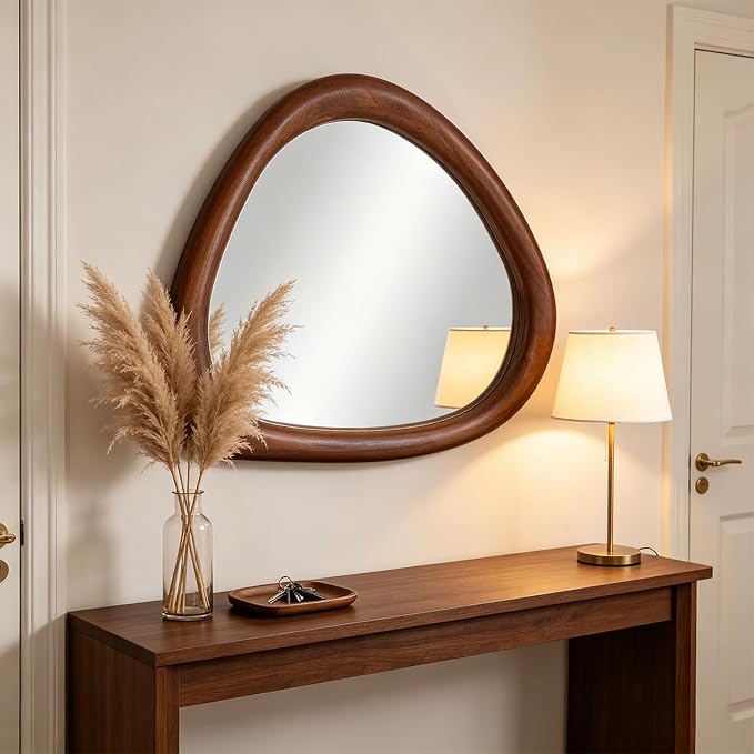 MAGFLERUM Irregular Wall Mirror, 30 * 20 inch Asymmetrical Wood Mirrors, Entryway Mirror, Hanging Vertically and Horizontally. Mirrors for Wall Decor (Black Walnut)