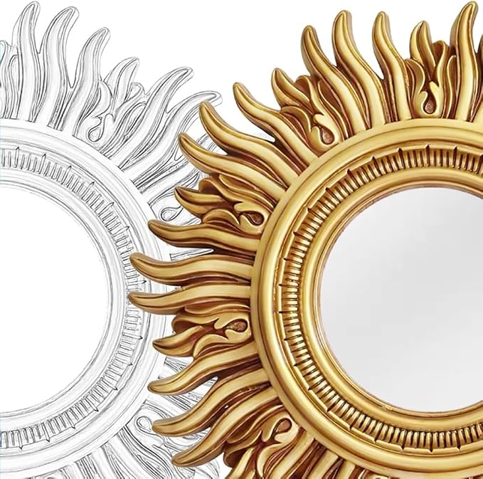 Round Sunburst Decorative Mirror, Wall-Mounted Vintage Entryway Mirror, Living Room Hanging Mirror, Bathroom Makeup Mirror (Color : 85cm/33, Size : Antique Gold)