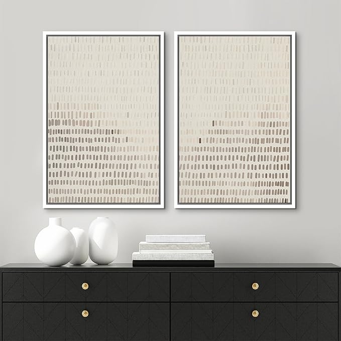 MUDECOR Framed Canvas Print Wall Art Neutral Abstract Dot Illustrations Modern Art Decorative Bohemian Colorful Chic for Living Room, Bedroom, Office - 16"x24"x2 White