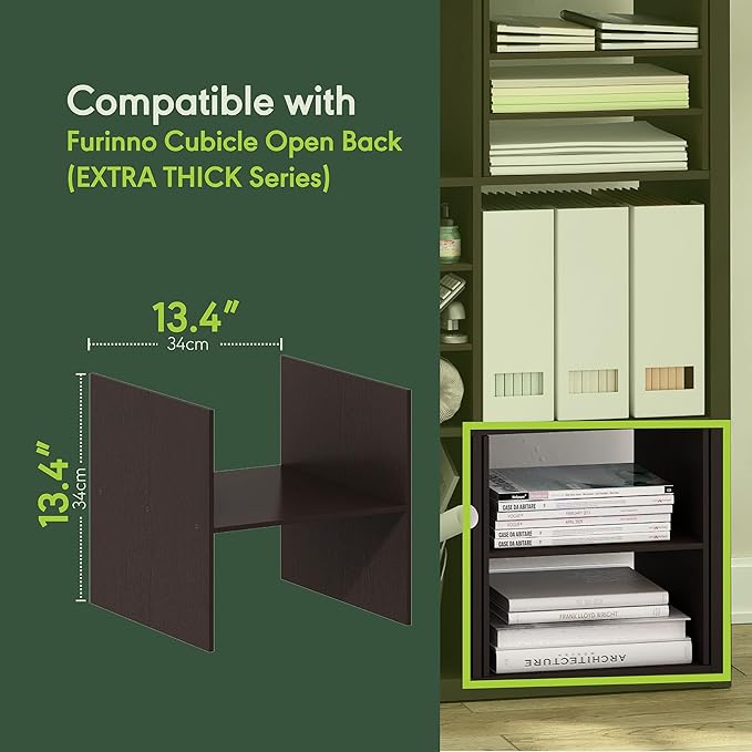 Furinno Cubicle Cube Insert, H-Shelf Cube Organizer, 2-Tier Shelf Dividers, Fits into Furinno Extra Thick Cubes, for Organizers and Storage, Black Oak (Does not fit IKEA Kallax Shelving)
