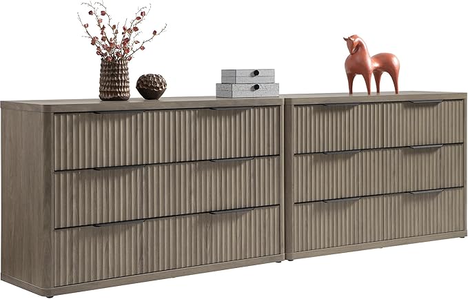 SICOTAS Dresser for Bedroom 107" Wide 6 Drawer Dressers & Chests of Drawers for Closet Long Large Modern TV Stand Set for Clothes Storage Fluted Clothes Closet for Hallway Entryway, Grey Alder