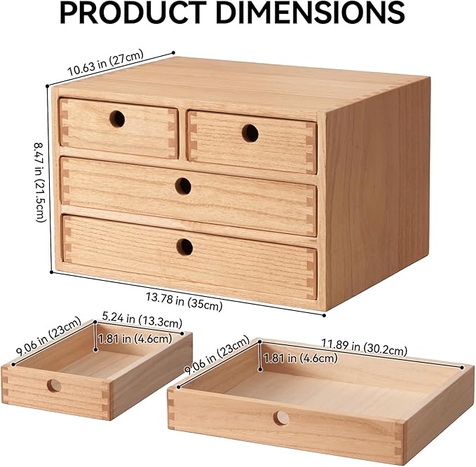KIRIGEN Wood Desktop Storage Cabinet with 4 Drawers, 3-Tier Desk Organizer for Letter-Size Paper, Mail, Home Office Supplies, Makeup, Crafts, Desk or Countertop, Fully Assembled WJG34-NA