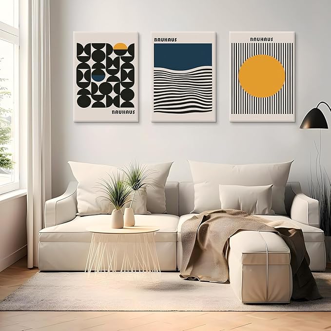 3Pcs Bauhaus Style Wall Art Bohemian Abstract Wall Decor Minimalist Canvas Mid Century Moderngeometry Poster Prints Painting Picture Suitable for Living Room Bedroom （16x24 Canvas）