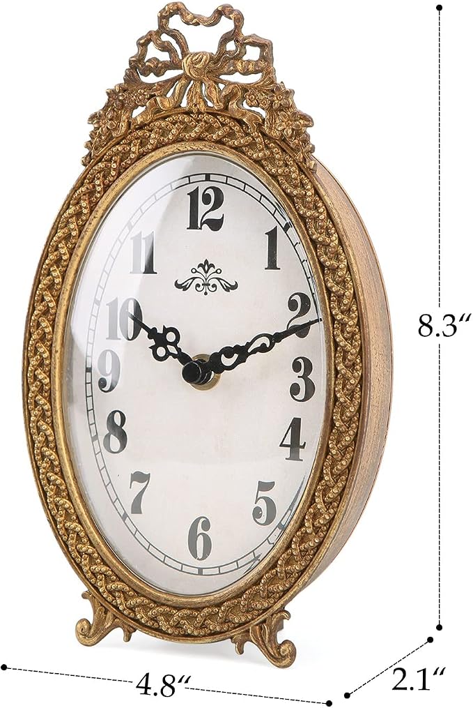NIKKY HOME Gold Table Clock Silent Non-Ticking, Small Shelf Desk Top Clock Battery Operated Classic Home Decor for Fireplace Mantel, Desktop, Countertop