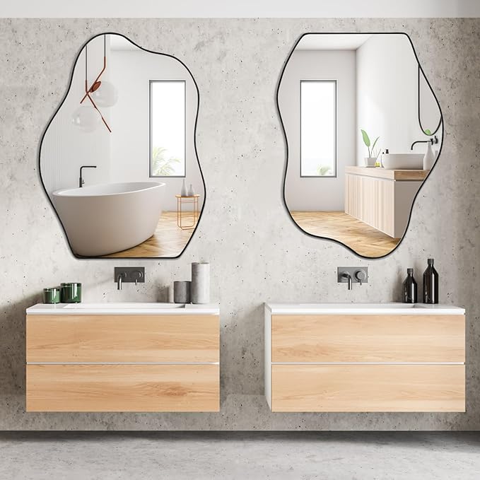 POZINO Irregular Mirror, Asymmetrical Mirror, Black Squiggly Mirrors, Morden Unique Shape Mirrors for Bathroom Living Room Bedroom Entryway Home Decor, 32"x24"