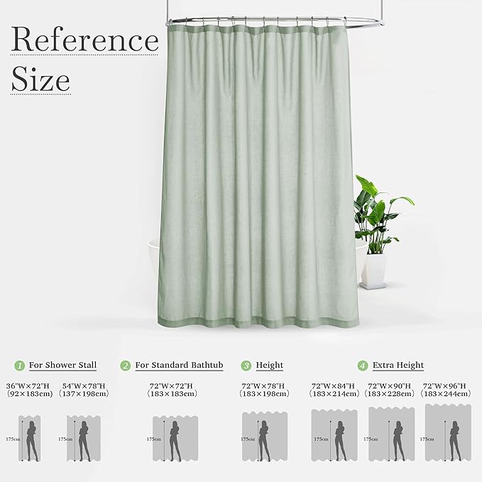 KGORGE Linen Shower Curtain - Semi Sheer Lightweight Button Hole Half Privacy Quick Dry Shower Curtains for Bathroom Bathtub Decor, Sage Green, 72 x 78 inches Long, Hooks Included