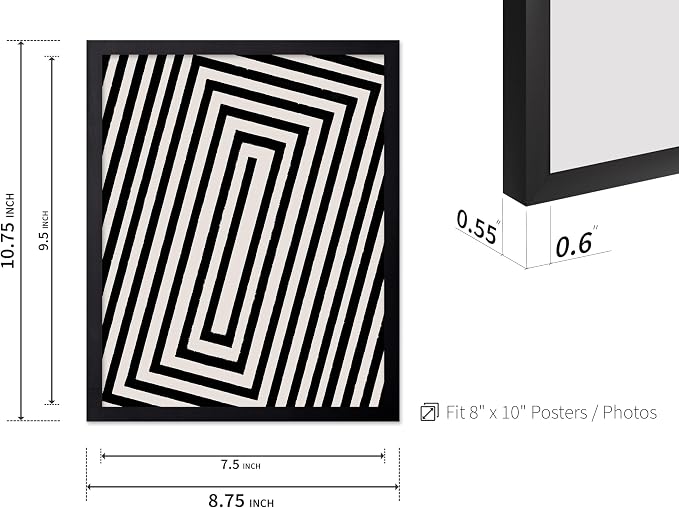 Poster Master Rectangle Tunnel Poster - Angular Swirl Print - Geometric Design - Abstract Design - Japanese Ink Art - Mid Century Modern Illustration - Living Room Decor - 8x10 Black Framed