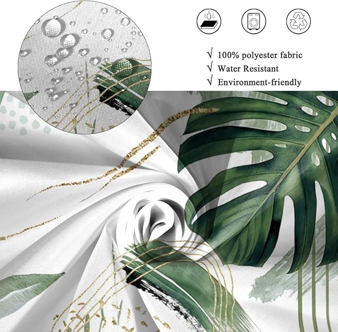 Modern Boho Shower Curtain Green Gold Tropical Palm Leaf Abstract Geometric Minimalist Aesthetic Bathroom Decor Watercolor Plant Bath Curtain Washable Waterproof Polyester Fabric with Hooks 72x78 Inch