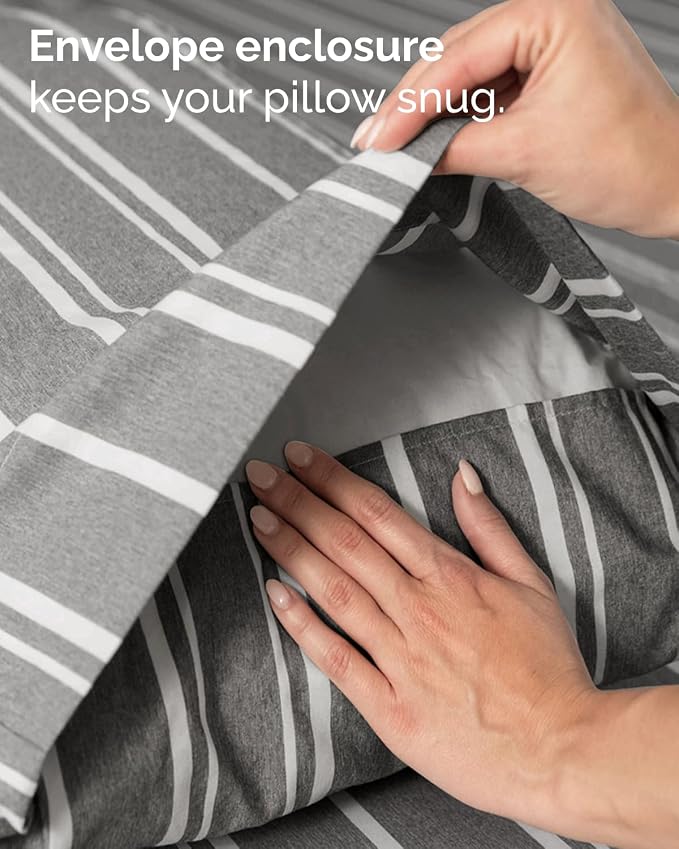 Twin XL Size 3 Piece Sheet Set - Comfy Breathable & Cooling Sheets - Hotel Luxury Bed Sheets for Women & Men - Deep Pockets, Easy-Fit, Soft & Wrinkle Free Sheets - Grey Stripes Oeko-Tex Bed Sheet Set