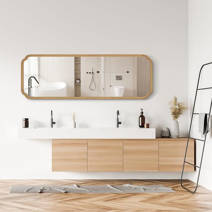 WallBeyond Full Length Mirror Wall Mounted 65"x22", Rustic Wooden Frame Floor Mirror, Large Full Body Mirror for Bedroom, Leaning or Hanging Against Wall (Natural Solid Wood)