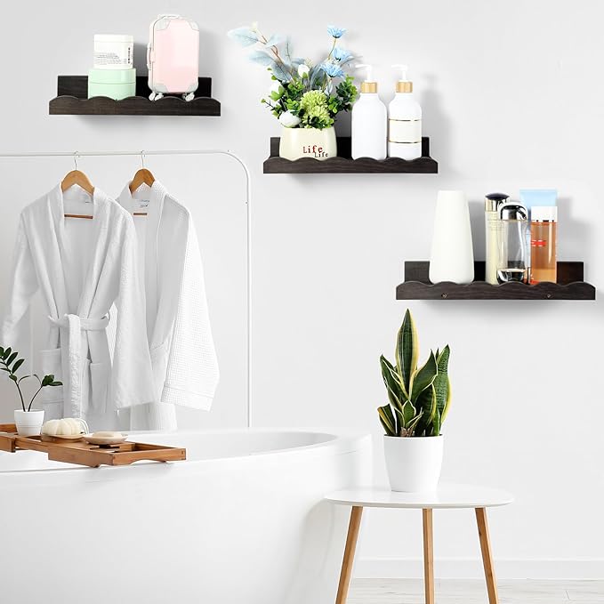 Suzile 2 Pcs Scalloped Shelves Wall Floating Shelves Set for Room, Bathroom, Bedroom, Cute Room Decor Aesthetic and Books, Toys, Photo Frames Storage(16.5",Black)