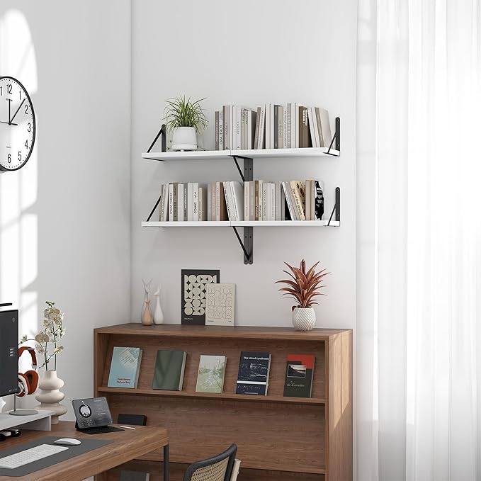 Heimlove Floating Shelves for Wall Set of 3,Light Wood Wall Mounted Bookshelf Decorative Shelf for Living Room Bathroom Kitchen Laundry Pictures Plants Books Cats TV,White