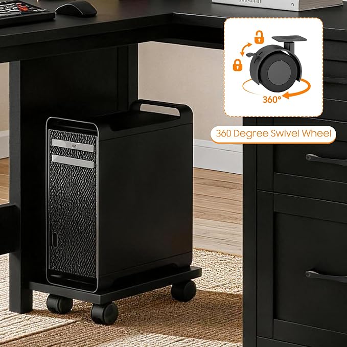 Vabches 61”Farmhouse L Shaped Executive Desk with File Drawers, Corner Computer Desk with Mobile CPU Stand, Wood Writing Computer Desk for Work, Study.Pure Black