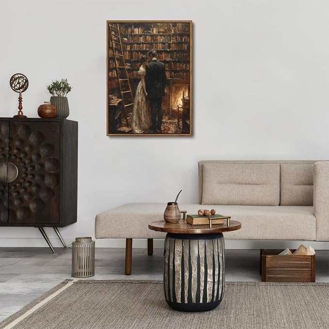 WALLZK Vintage Framed Wall Art Library Wall Decor Moody Dark Academia Canvas Prints Victoria Antique Literary Romantic Pictures Artwork for Walls Living Room Study Bedroom 16"x24"