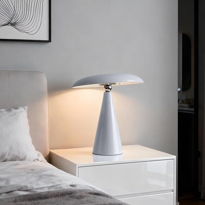 Mushroom Lamp Mid Century Modern Table Lamp, LED Cordless Rechargeable Bedside Light, Dimmable Touch 3-Color Temp, Retro Small Lamp for Bedroom, Living Room，Aesthetic Decor(Gray)