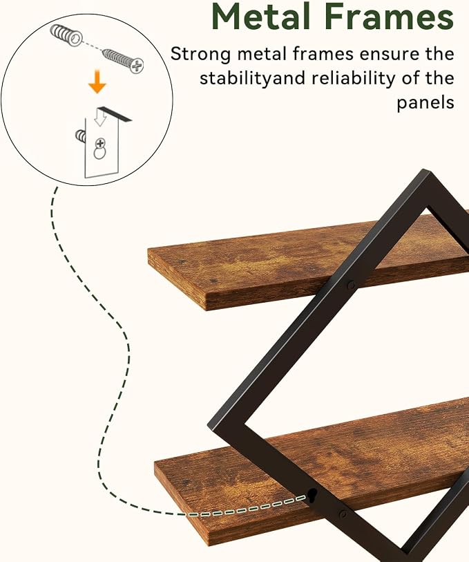 IBUYKE Floating Shelves,15 Inch Wall Shelf Set of 2,Wall Mounted Shelves,2 Tier Hanging Decorative Storage Shelf for Living Room, Bedroom, Bathroom, Kitchen TFS003H-2
