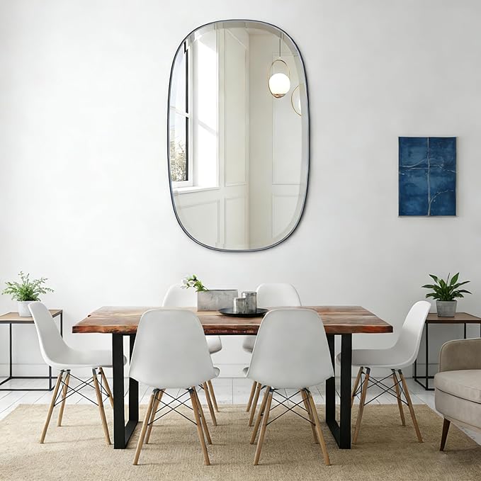 POZINO Rectangle Beveled Mirror, 24"x40" Modern Vanity Mirror with Stainless Steel Frame, Modern Oblong Wall Mirrors for Living Room Bathroom Bedroom Entryway, Hangs Horizontal Or Vertical ﻿