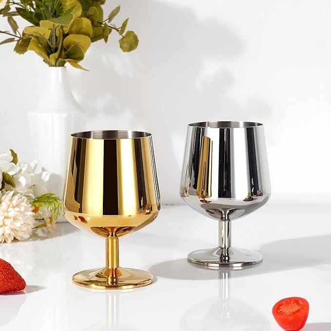 SuperCook 12oz Cognac Snifter Glasses, Brandy Snifters Set of 6, Snifter Glasses, Stemmed Whiskey Glasses, 18/10 Stainless Steel, Dishwasher Safe, Ideal Gift for Wine Lover, Rose Gold