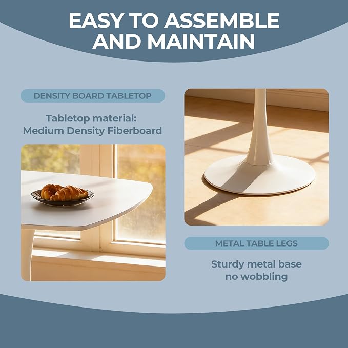 31.5" White Square Dining Table, Mid Century Tulip Table for 2-4 People,Kitchen Dining Table with MDF Tabletop and Pedestal Base