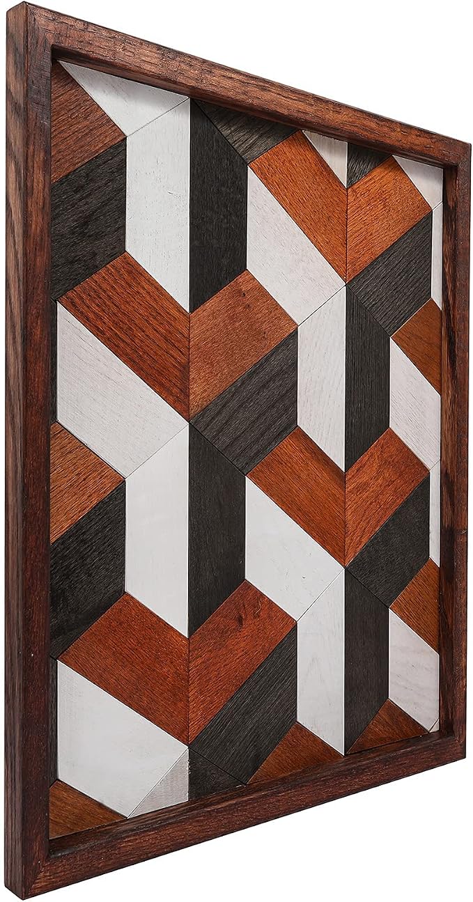 CONSDAN Wood Wall Decor | USA Grown Hardwood, Rustic Wooden Wall Art, Home Decorations for Living Room and Bedroom Aesthetic, Framed and Ready to Hang, Stereoscopic, 18" x 18"
