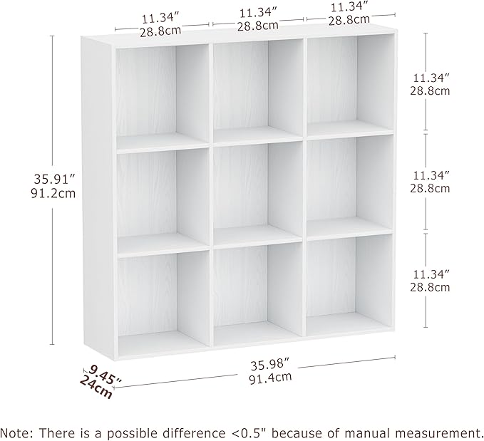 9 Cube Storage Organizer, Wooden Cube Shelves with Closed Back Panel, Reversible Bookcase, Cubes Closet Organizer for Home, Living Room, Kids Room, Office, Bedroom, Study, Hallway