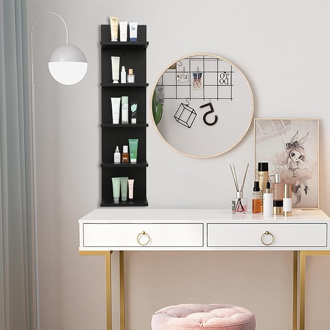 5 Tier Wall Shelf Unit,Vertical Column Shelf Floating Storage Home Decor Organizer,Display Floating Shelf for Bedroom, Living Room,Vanity -2 Pcs(Black)