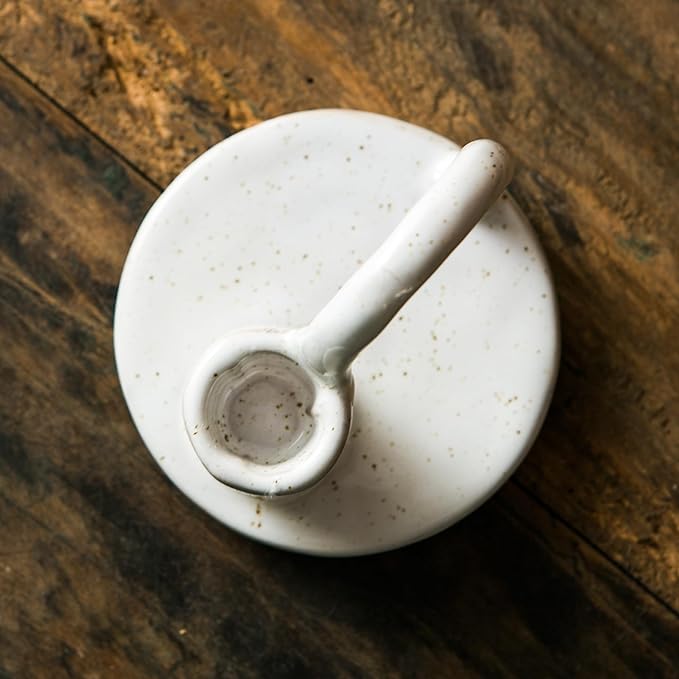 Candle Holder, Ceramic Candle Holder, Christamas Candlestick Holder, for Taper Candles, Vintage Home Decor - White Taper Holder with Handle and Spots - Rustic Style